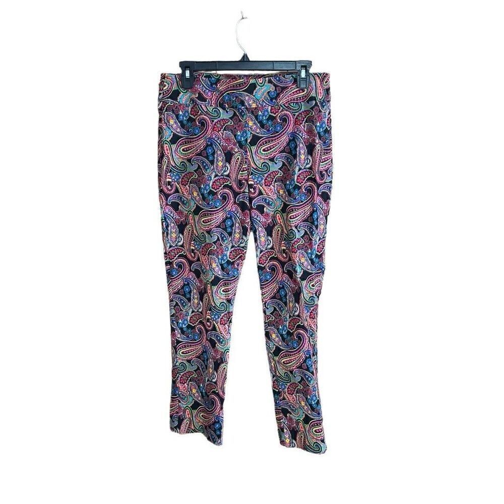 Attyre Petite Size 12P Black and Bright Colors Paisley Skinny Leg